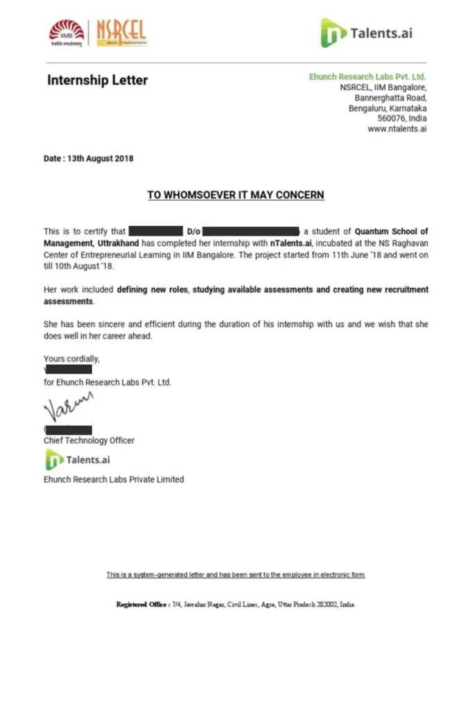 Internship Certificate